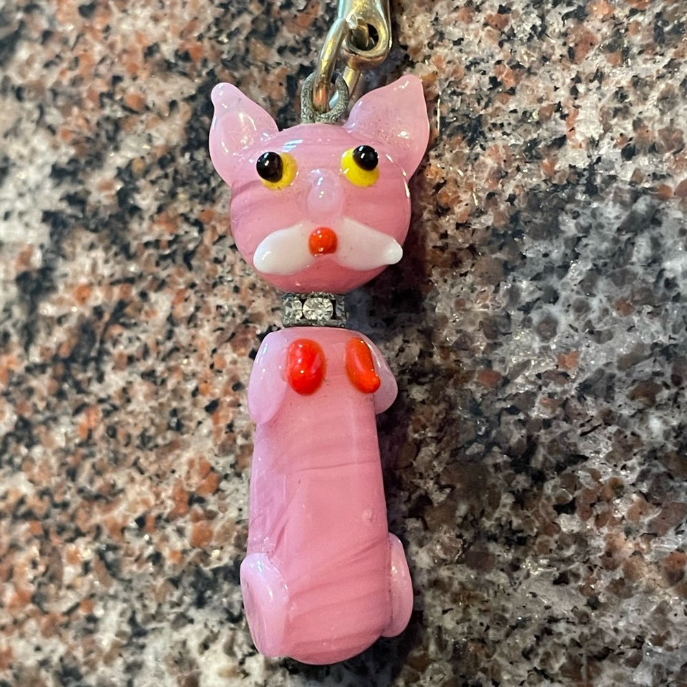 Pink Lamp work Glass Cat charm/keychain